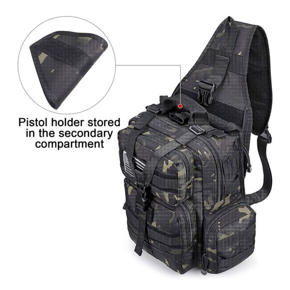 Tactical EDC Sling Bag Backpack with Pistol Holster Military Shoulder Backpack - Picture 4 of 11